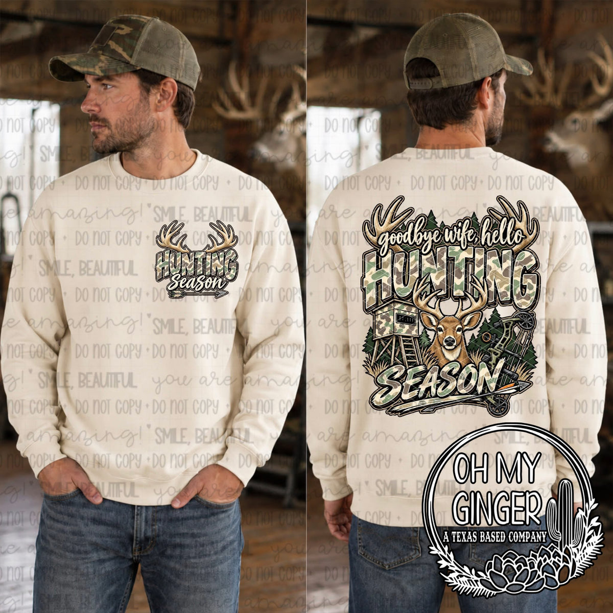 Goodbye Wife, Hello Hunting Season — goodbye-wife hunting-season lettering with camouflage patterns