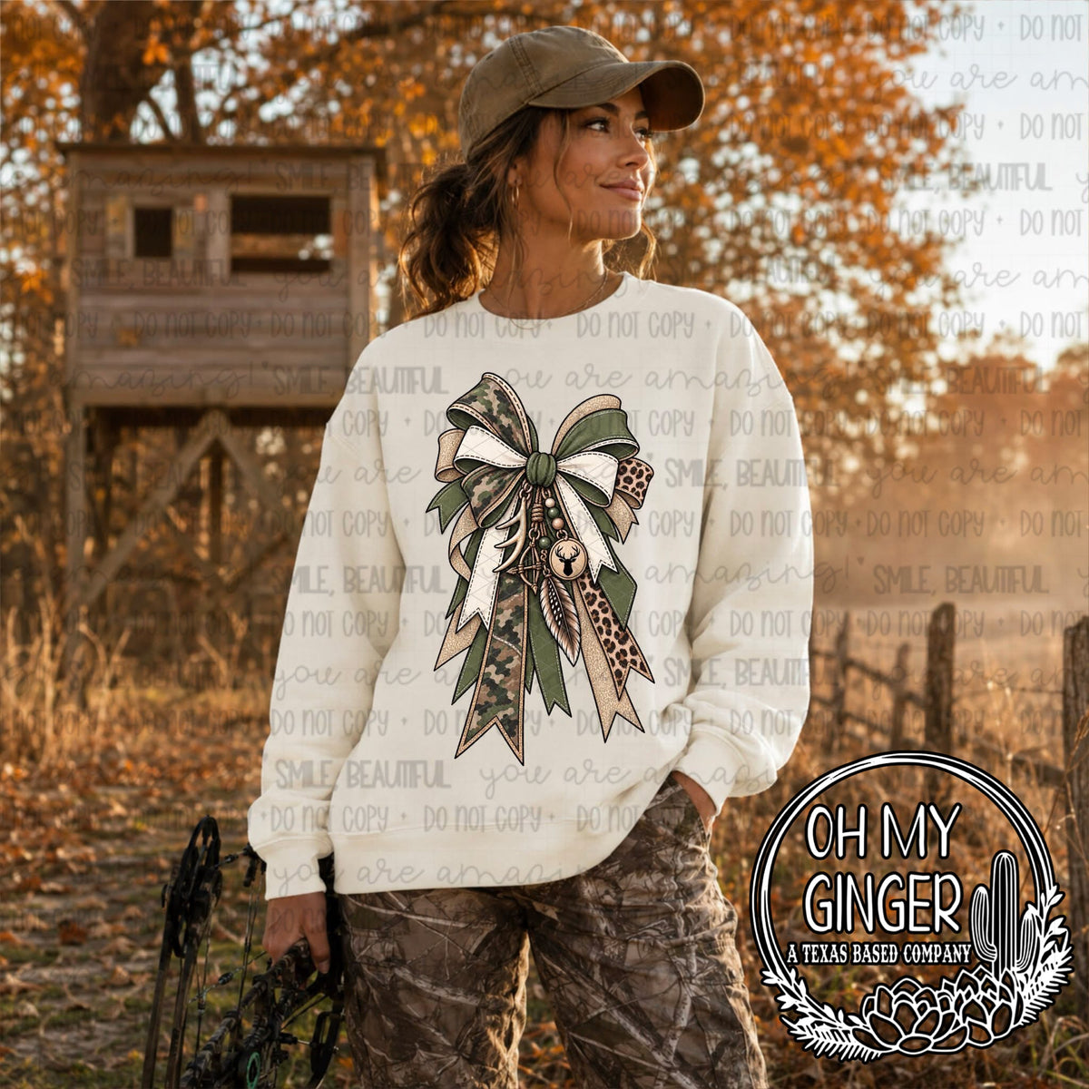 Camo Bow — a camouflage-patterned bow with long ribbon details