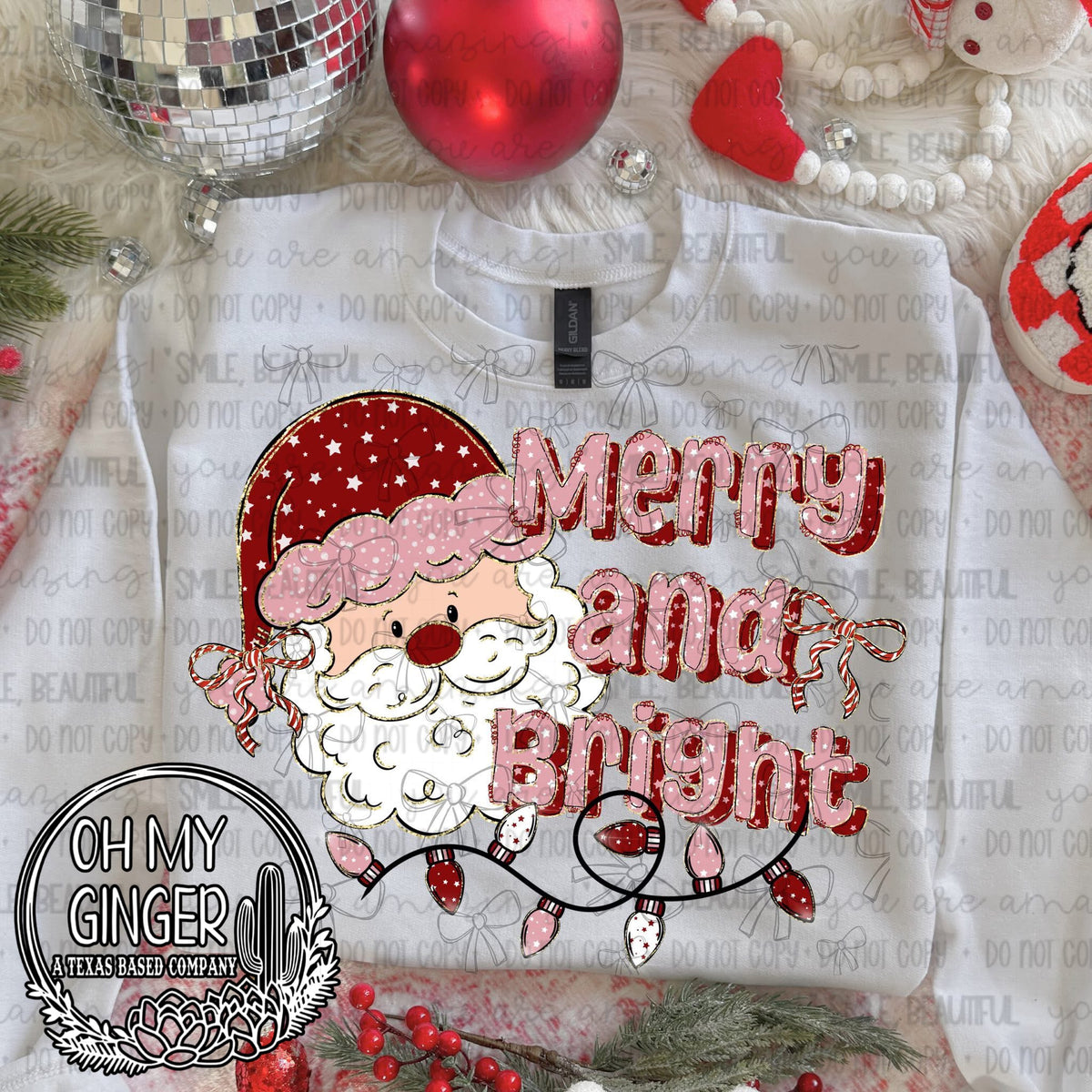 Merry and Bright — a smiling Santa portrait with merry-and-bright lettering