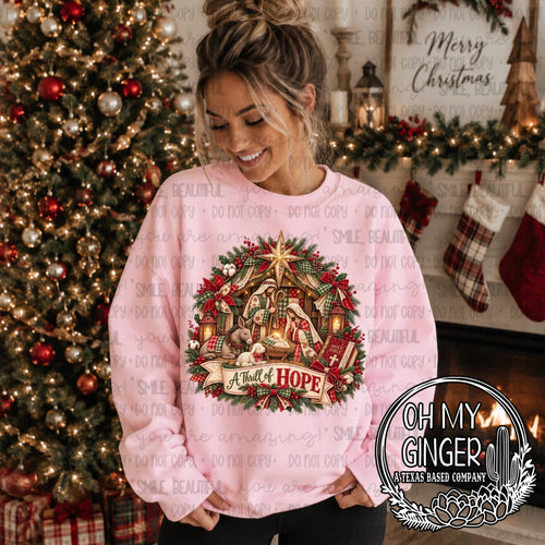 A Thrill of Hope — a Christmas wreath surrounding a-thrill-of-hope lettering
