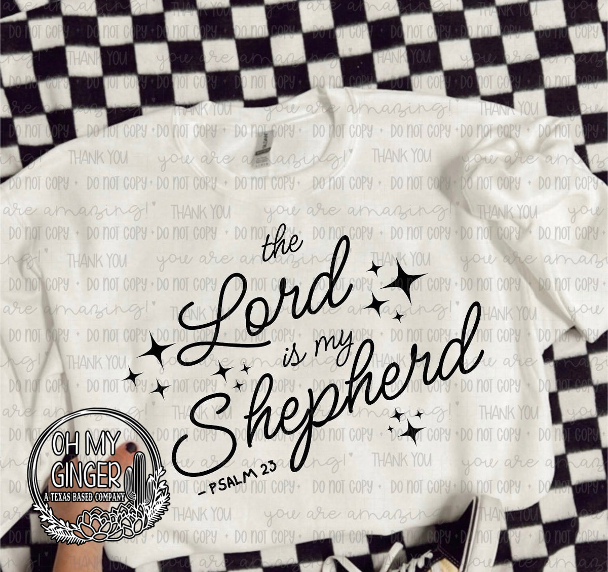 The Lord Is My Shepherd Psalm 23 — script Psalm 23 lettering with star accents