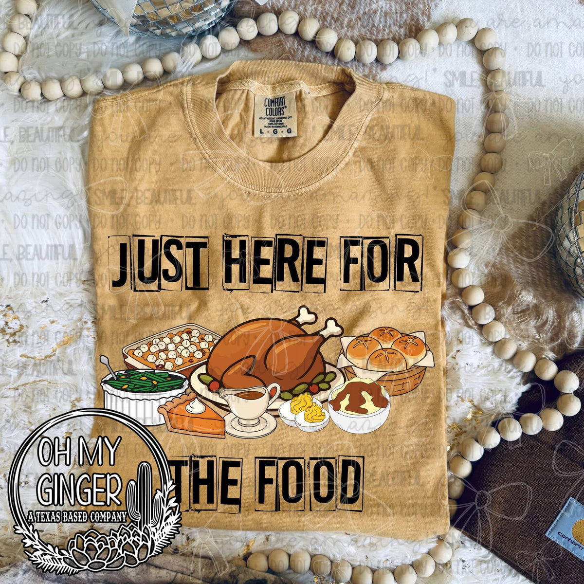 Just Here For The Food — a Thanksgiving meal illustration and just-here-for-the-food lettering