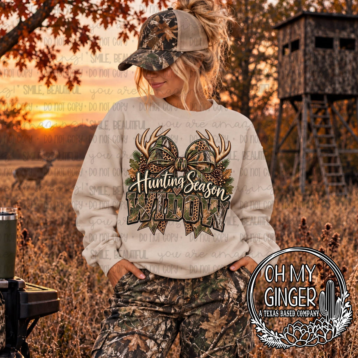 Hunting Season Widow — hunting-season-widow lettering with a bow and camouflage accents