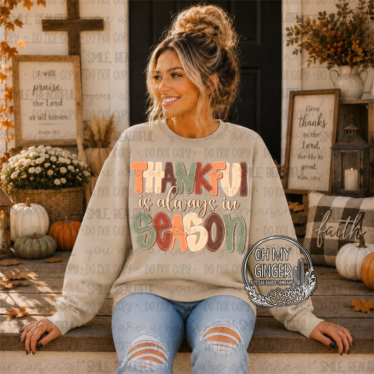 Thankful Is Always In Season — thankful-is-always-in-season lettering in orange, cream, rust, sage and brown