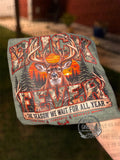 Buck Fever — a deer portrait with camouflage patterns and buck-fever lettering