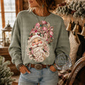 Santa Patchwork Pink — a pink patchwork Santa portrait with a bow
